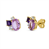 Ohrstecker 18 kt GG, 2 Brill. 0,06 ct, TW-si, 2 Brill. 0,14 ct, TW-si, 2 Saphire 1,71 ct pink, 2 Amethyste 0,33 ct lila