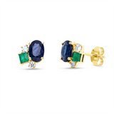 Ohrstecker 18 kt GG, 4  Brill. 0,21 ct, TW-si, 2 Saphire 1,91 ct blau, 2 Smaragde 0,30 ct grün
