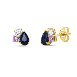 Ohrstecker 18 kt GG, 2 Brill. 0,27 ct, TW-si, 2 Saphire 1,13 ct blau, 2 Saphire 0,22 ct pink