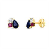 Ohrstecker 18 kt GG, 2 Brill. 0,25 ct, TW-si, 2 Saphire 1,02 ct blau, 2 Rubine 0,22 ct rot