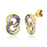Ohrstecker 14 kt GG, 12 Brill. 0,36 ct, TW-si, 32 Saphire 0,72 ct multicolor