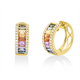 Creolen 14 kt GG, 56 Brill. 0,42 ct, TW-si, 18 Saphire 2,69 ct fancy