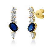 Ohrstecker 18 kt GG, 2 Nav. 0,19 ct, 6 Tropfen 0,69 ct, 6 Brill. 0,09 ct, TW-si, 2 Saphire 1,81 ct blau