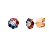 Ohrstecker 18 kt RG, 2 Brill. 0,15 ct, TW-si, 14 Saphire 0,75 ct fancy