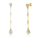 Ohrschmuck 18 kt GG+WG, 80 Brill. 0,90 ct, W-pi, 4 Tropfen 0,90 ct, gelb