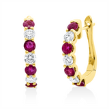 Creolen 18 kt GG, 6 Brill. 0,80 ct, TW-si, 8 Rubine 1,48 ct rot