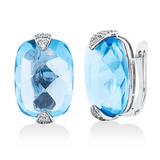 Creolen 18 kt WG, 80 Brill. 0,32 ct, F-vsi/si, 2 Topase 47,98 ct blau