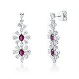 Ohrschmuck 18 kt WG, 6 Nav. 0,72 ct, F-vvs/vs, 32 Tropfen 4,04 ct, F-vvs/vs, 4 Rubine 1,64 ct rot