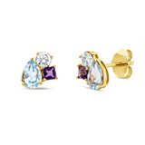Ohrstecker 18 kt GG, 2 Brill. 0,25 ct, TW-si, 2 Aquamarin 0,85 ct blau, 2 Amethyste 0,17 ct lila