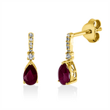 Ohrschmuck 18 kt GG, 2 Brill. 0,03 ct, TW-si, 10 Dia. 0,02 ct, TW-si, 2 Rubine 0,59 ct rot