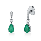 Ohrschmuck 18 kt WG, 2 Brill. 0,03 ct, TW-si, 10 Dia. 0,02 ct, TW-si, 2 Smaragde 0,44 ct grün