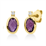 Ohrstecker 18 kt GG, 2 Brill. 0,03 ct, TW-si, 2 Amethyste 0,91 ct lila
