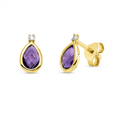 Ohrstecker 18 kt GG, 2 Brill. 0,03 ct, TW-si, 2 Amethyste 0,70 ct lila