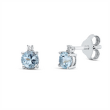 Ohrstecker 18 kt WG, 2 Brill. 0,02 ct, TW-si, 2 Aquamarin 0,49 ct blau