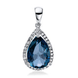 Anhänger 18 kt WG, mit Öse, 35 Brill. 0,13 ct, TW-pi, 1 Topas 3,36 ct Lond. blue