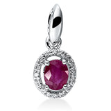 Anhänger 18 kt WG, mit Öse, 16 Dia. 0,04 ct, TW-si, 1 Rubin 0,38 ct rot