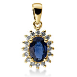 Anhänger 18 kt GG, mit Öse, 16 Brill. 0,10 ct, TW-si, 1 Saphir 0,68 ct blau