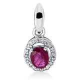 Anhänger 18 kt WG, mit Öse, 16 Brill. 0,05 ct, TW-pi, 1 Rubin 0,40 ct rot