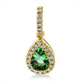 Anhänger 18 kt GG, mit Öse, 24 Brill. 0,09 ct, TW-si, 1 Tsavorith 0,42 ct grün