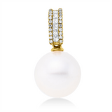 Anhänger 18 kt GG, 6 Princ. 0,11 ct, TW-si, 20 Brill. 0,06 ct, TW-si, 1 SW weiß 11,5 mm