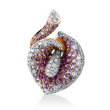 Anhänger 18 kt RG, Fassung rhodiniert, 82 Brill. 0,87 ct, TW-vsi, 85 Saphire 1,26 ct pink, 14 Rubine 0,25 ct rot