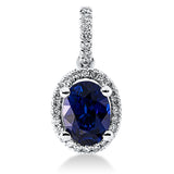 Anhänger 18 kt WG, mit Öse, 31 Brill. 0,12 ct, TW-vsi/si, 1 Saphir 0,95 ct blau