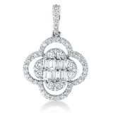 Anhänger 18 kt WG, mit Öse, 2 Brill. 0,01 ct, 8 Brill. 0,14 ct, 8 Bag. 0,12 ct, 40 Brill. 0,18 ct, TW-si