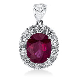 Anhänger 18 kt WG, mit Öse, 1 Tropfen 0,20 ct, TW-vsi, 30 Brill. 0,72 ct, TW-si, 1 Rubin 2,33 ct rot