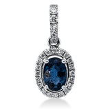 Anhänger 18 kt WG, mit Öse, 4 Brill. 0,05 ct, TW-si, 22 Brill. 0,10 ct, TW-si, 1 Saphir 0,76 ct blau