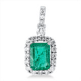 Anhänger 18 kt WG, mit Öse, 1 Brill. 0,05 ct, TW-si, 19 Brill. 0,29 ct, TW-si, 1 Smaragd 1,08 ct grün