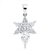 Anhänger 18 kt WG, mit Öse, 5 Tropfen 0,58 ct, TW-vsi, 1 Tropfen 0,42 ct, TW-vsi, 1 Brill. 0,12 ct, TW-vsi