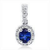 Anhänger 18 kt WG, mit Öse, 19 Brill. 0,14 ct, TW-si, 1 Saphir 0,46 ct blau