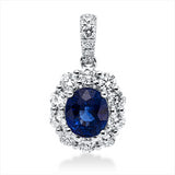 Anhänger 18 kt WG, mit Öse, 10 Brill. 0,43 ct, TW-si, 5 Brill. 0,13 ct, TW-si, 1 Saphir 1,13 ct blau