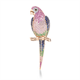 Brosche 18 kt, 9 Brill. 0,09ct, 24 Brill. 0,24 ct, braun1 Brill. 0,04 ct, schw, 93 Tsav1,26ct,284 Saph 5,66 ct