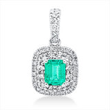 Anhänger 18 kt WG, mit Öse, 45 Brill. 0,37 ct, TW-si, 1 Smaragd 0,41 ct grün