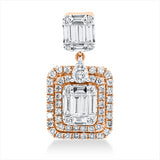 Anhänger 18 kt RG, mit Öse, 2 Bag. 0,41 ct, F-vsi, 1 Brill. 0,08 ct, TW-si, 55 Brill. 0,39 ct, TW-si
