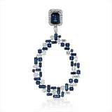 Anhänger 18 kt WG,11 Princ. 0,78 ct, 8 Bag. 0,35 ct, 22 Brill. 0,18 ct, F-vsi, 38 Saphire 4,15 ct blau