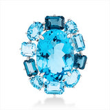 Anhänger 18 kt WG, 7 Topase 6,10 ct blau, 1 Topas 16,20 ct blau, 3 Topase 2,80 ct Lond. blue