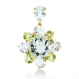Anhänger 18 kt GG, 5 Amethyste 3,70 ct grün, 1 Amethyst 5,00 ct grün, 4 Peridot 1,80 ct grün