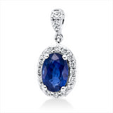 Anhänger 18 kt WG, mit Öse, 19 Brill. 0,76 ct, TW-si, 1 Saphir 0,68 ct blau