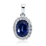 Anhänger 18 kt WG, mit Öse, 18 Brill. 0,22 ct, TW-si, 1 Saphir 2,17 ct blau