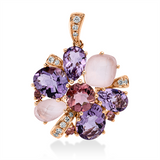 Anhänger 18 kt RG, 12 Brill. 0,10 ct, TW-si, 4 Turmalin 1,20 ct, 4 Am 3,40ct pink, 2 Quarz 1,70ct rosa