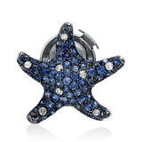 Brosche 18 kt WG, Fassung teils schwarz rhodinie, 8 Brill. 0,08 ct, F-pi, 79 Saphire 0,92 ct blau