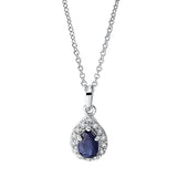 Collier 18 kt WG, mit ZÖ 40 cm, 14 Brill. 0,11 ct, TW-si, 1 Saphir 0,39 ct blau