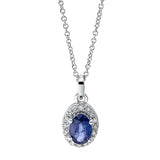 Collier 18 kt WG, mit ZÖ 40 cm, 16 Brill. 0,10 ct, TW-si, 1 Saphir 0,51 ct blau