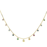 Collier 18 kt GG, 1 Rubin 0,11 ct, 4 Saph 0,34 ct, 2 Saph 0,12 ct pink, 2 Tsav 0,19 ct, 2 Sap 0,25 ct gelb