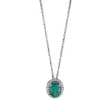 Collier 18 kt WG, mit ZÖ 42 cm, 20 Brill. 0,10 ct, TW-si, 1 Smaragd 0,81 ct grün