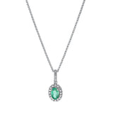 Collier 18 kt WG, mit ZÖ 42 cm, 21 Brill. 0,15 ct, TW-si, 1 Smaragd 0,46 ct grün