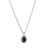 Collier 18 kt WG, mit ZÖ 40 cm + 42.5 cm, 16 Brill. 0,10 ct, TW-si, 1 Saphir 0,53 ct blau