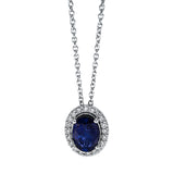Collier 18 kt WG, mit ZÖ 42 cm, 20 Brill. 0,10 ct, TW-si, 1 Saphir 0,82 ct blau